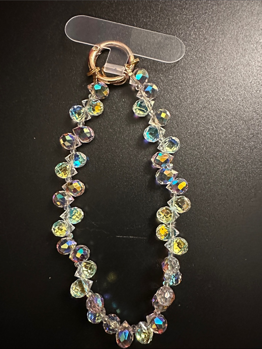 Crystal Aurora Bead Phone Charm- Clear Iridescent